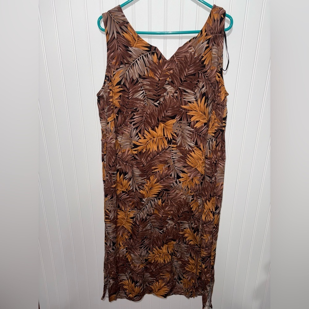 Vintage Boho Tropical R&K  Leaf Print Sleeveless Dress| Size 20W